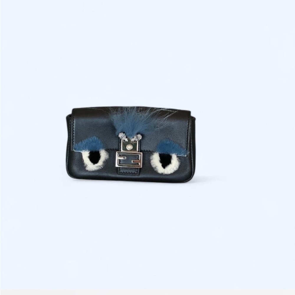 Fendi Black Leather Bag with Blue Accents (monster bag)